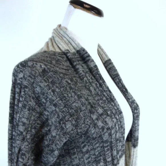 AUTUMN 100% cashmere STRIPED cardigan Sweater coat DUSTER M